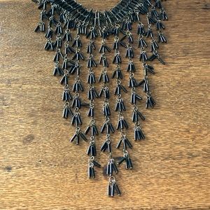 Black Beaded Dangly Choker Bib Necklace Boho